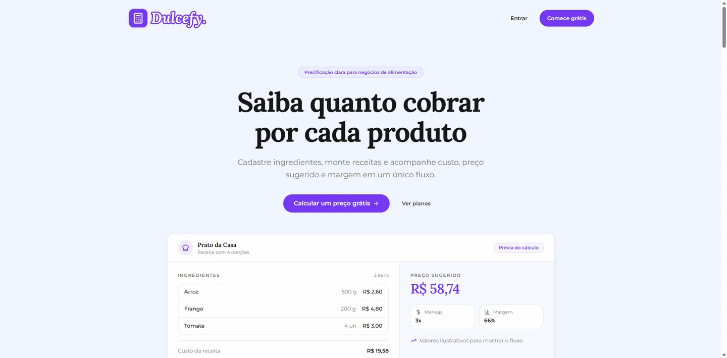 Captura integral da página inicial de Dulcefy